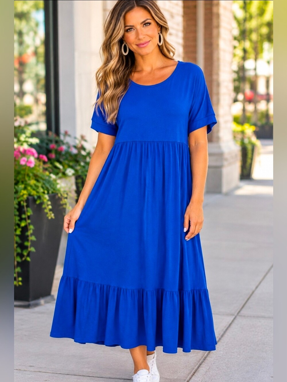 Blue Short-Sleeve Woman's Casual Dress